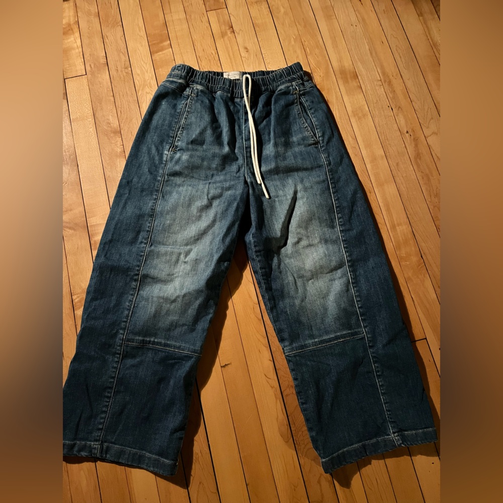 Anthropologie The Izzie Relaxed Pull-On Barrel Jeans Pilcro Dark Wash Small